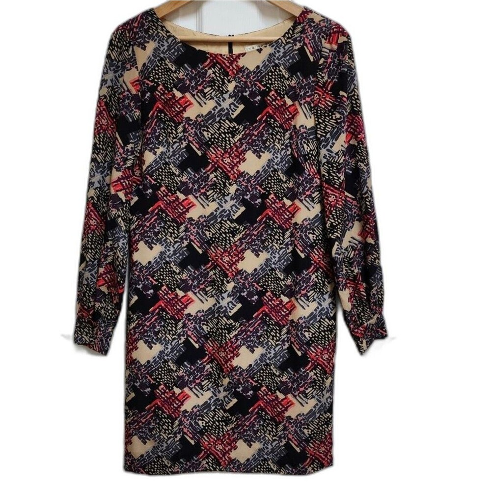 Trina Turk Womens 6 Black Red Silk Plaid Sheath Long Sleeve Dress Office Laurie